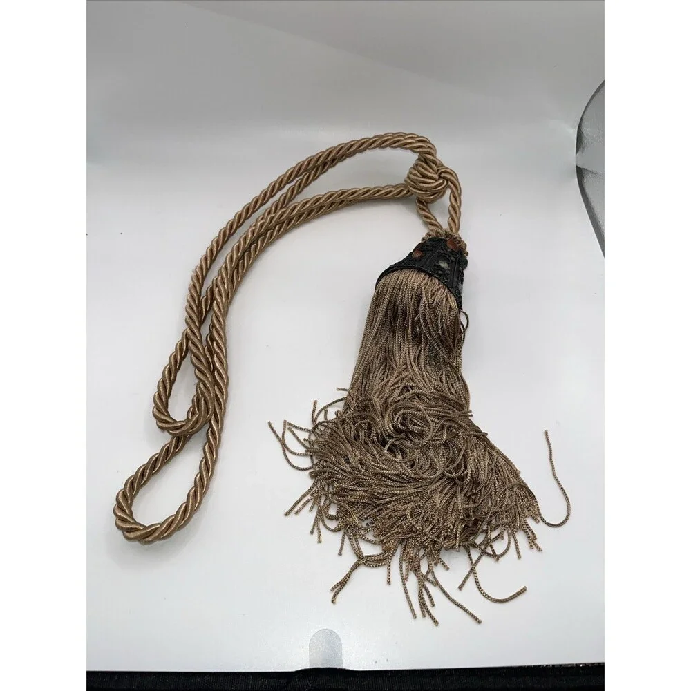 HUGE, Pair Indian Moroccan Curtain Tassels Passementerie Filigree Metal